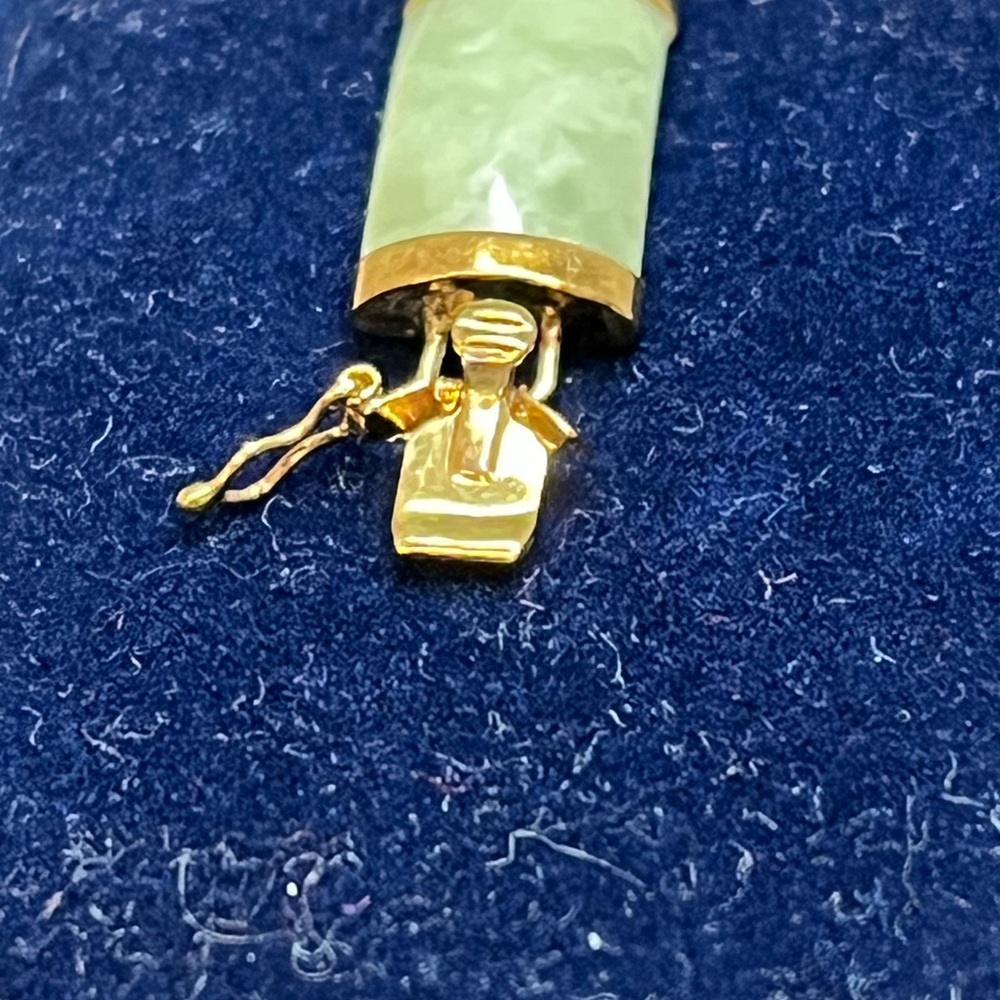 10K Yellow Gold Natural Green Jade Panel Link Bracelet 7” 11.5g Estate 16mm - Picture 10 of 12